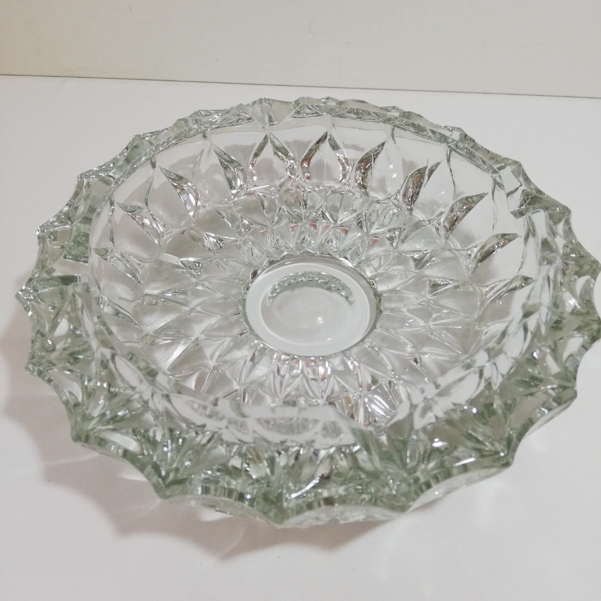 1970s 東洋ガラス ビンテージ ガラス灰皿 直径 17.2cm×高さ4.7cm [Round Glass Ashtray, Heavy Clear Glass Ashtray Vintage 日本製]_画像1