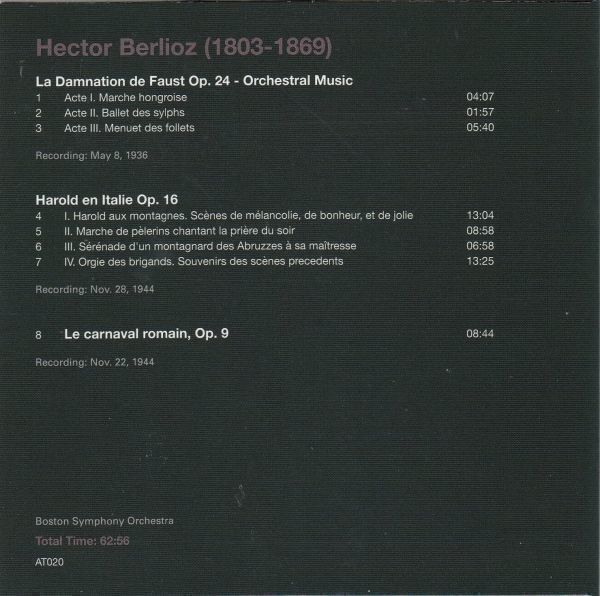 [CD/Artis]ベルリオーズ:イタリアのハロルド他/クーセヴィツキー&BSO 1944.11.28他_画像2