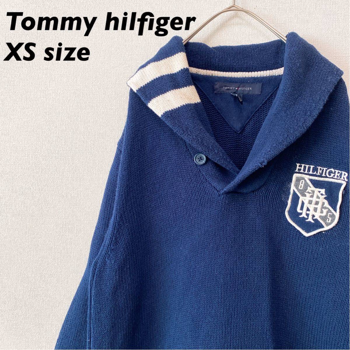 トミーヒルフィガー　ニット　セーター　刺繍ロゴ　ビッグカラー　ネイビー　男女兼用　Tommy hilfiger ユニセックス　フラッグロゴ　XS_画像1