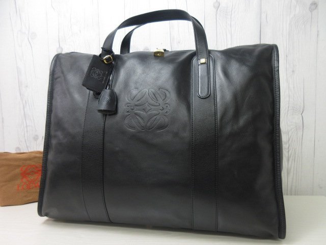 極美品 LOEWE ロエベ アナグラム ボストンバッグ ハンドバッグ バッグ レザー 黒 A4収納可 メンズ 64836_画像2