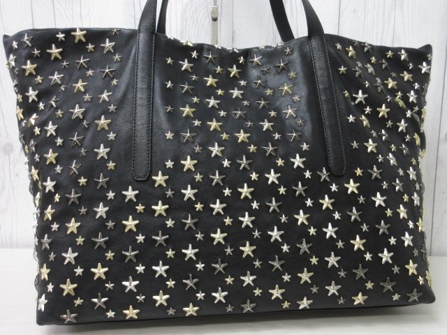 極美品 JIMMY CHOO ジミーチュウ ソフィア スタースタッズ トートバッグ ショルダーバッグ バッグ レザー 黒 A4収納可 メンズ 65713Y_画像10