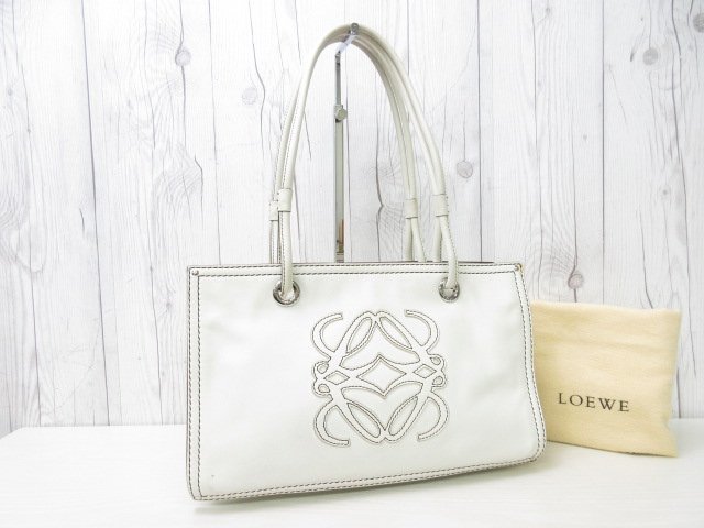 極美品 LOEWE ロエベ アナグラム ショッパー トートバッグ ハンドバッグ ショルダーバッグ バッグ レザー 白系 A4収納可 65959_画像2