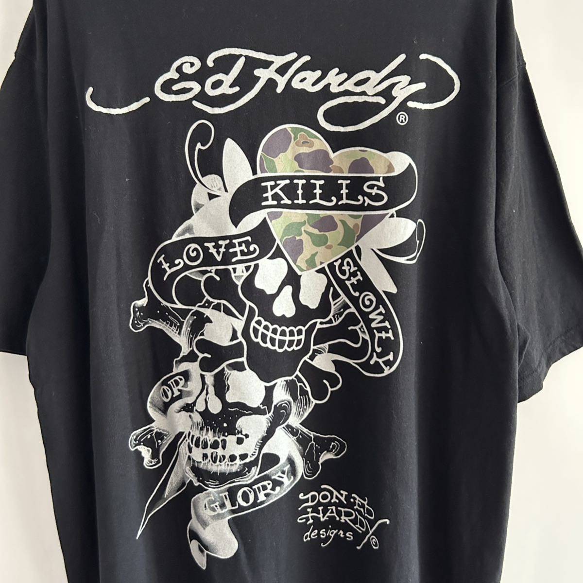 Ed Hardy エドハーディー オーバーサイズ プリントTシャツ 4L スカル タトゥー ブラック 大きいサイズ_画像3