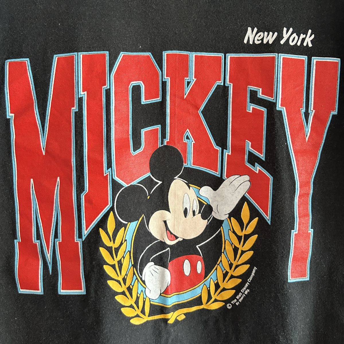 90s Disney ディズニー ミッキーマウス カレッジプリントTシャツ S-M程度 袖裾シングル ブラック sherryボディ 古着 ヴィンテージ_画像4