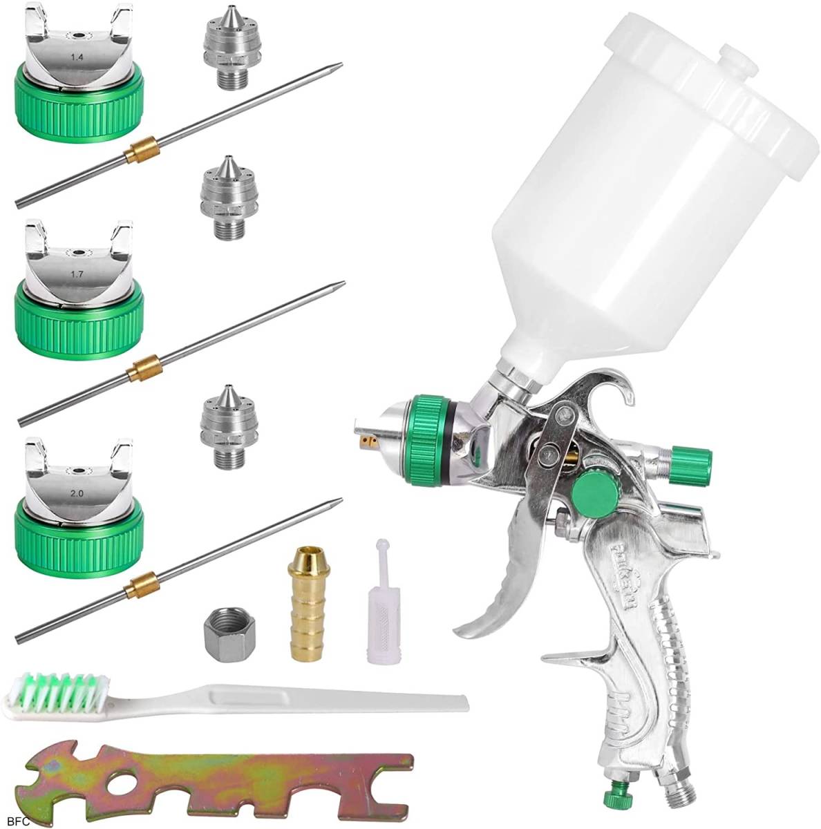 エアースプレーガン 口径 1.4mm 1.7mm 2.0mm 三種ノズル付 重力式 エアブラシ 送料無料 塗装_画像2