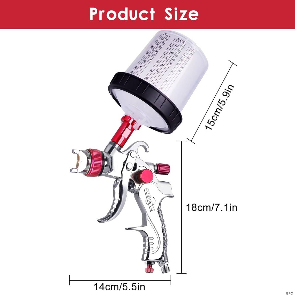 エアースプレーガン 三種ノズル付 重力式 口径 1.4mm 1.7mm 2.0mm 600ml 赤 送料無料 塗装 DIY 噴霧 ペイントガン エアブラシ 吹き付け_画像7