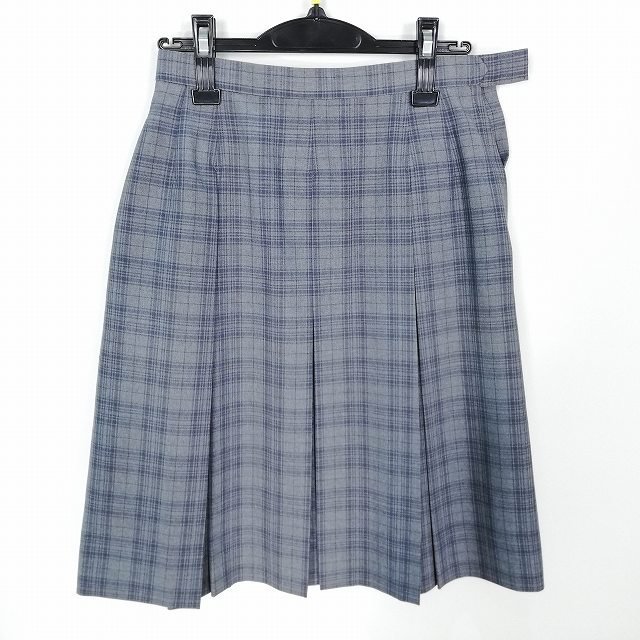 1円 スクールスカート 夏物 w69-丈60 チェック 中学 高校 プリーツ 学生服 制服 女子 中古 HK3414_画像1