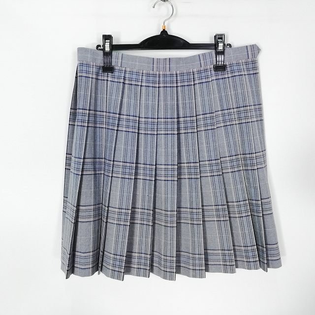 1円 スクールスカート 大きいサイズ 夏物 w80-丈54 チェック 中学 高校 プリーツ 学生服 制服 女子 中古 HK3680_画像1