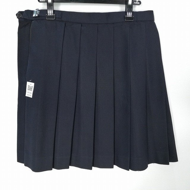 1円 スクールスカート 大きいサイズ 夏物 w80-丈53 紺 中学 高校 プリーツ 学生服 制服 女子 中古 HK3198_画像2