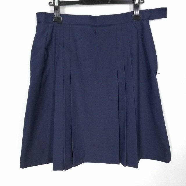 1円 スクールスカート 大きいサイズ 夏物 w80-丈54 紺 中学 高校 プリーツ 学生服 制服 女子 中古 HK3199_画像1