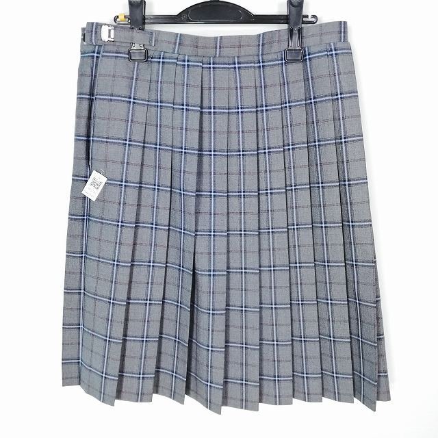 1円 スクールスカート 大きいサイズ 冬物 w80-丈64 チェック 中学 高校 プリーツ 学生服 制服 女子 中古 HK3141_画像2