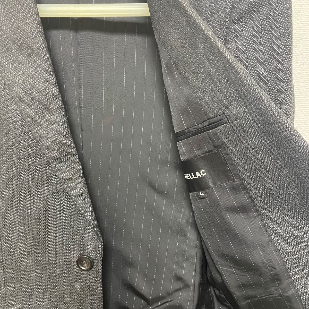 SHELLAC シェラック メンズ スーツ セットアップ ヘリンボーン ダークグレー シルク混 カシミヤ混 ウール混 Sサイズ