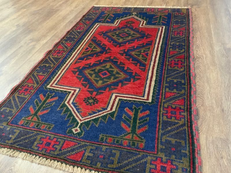 トライバルラグ☆手織りの味わい☆タイマニ140×85cm アフガニスタン産