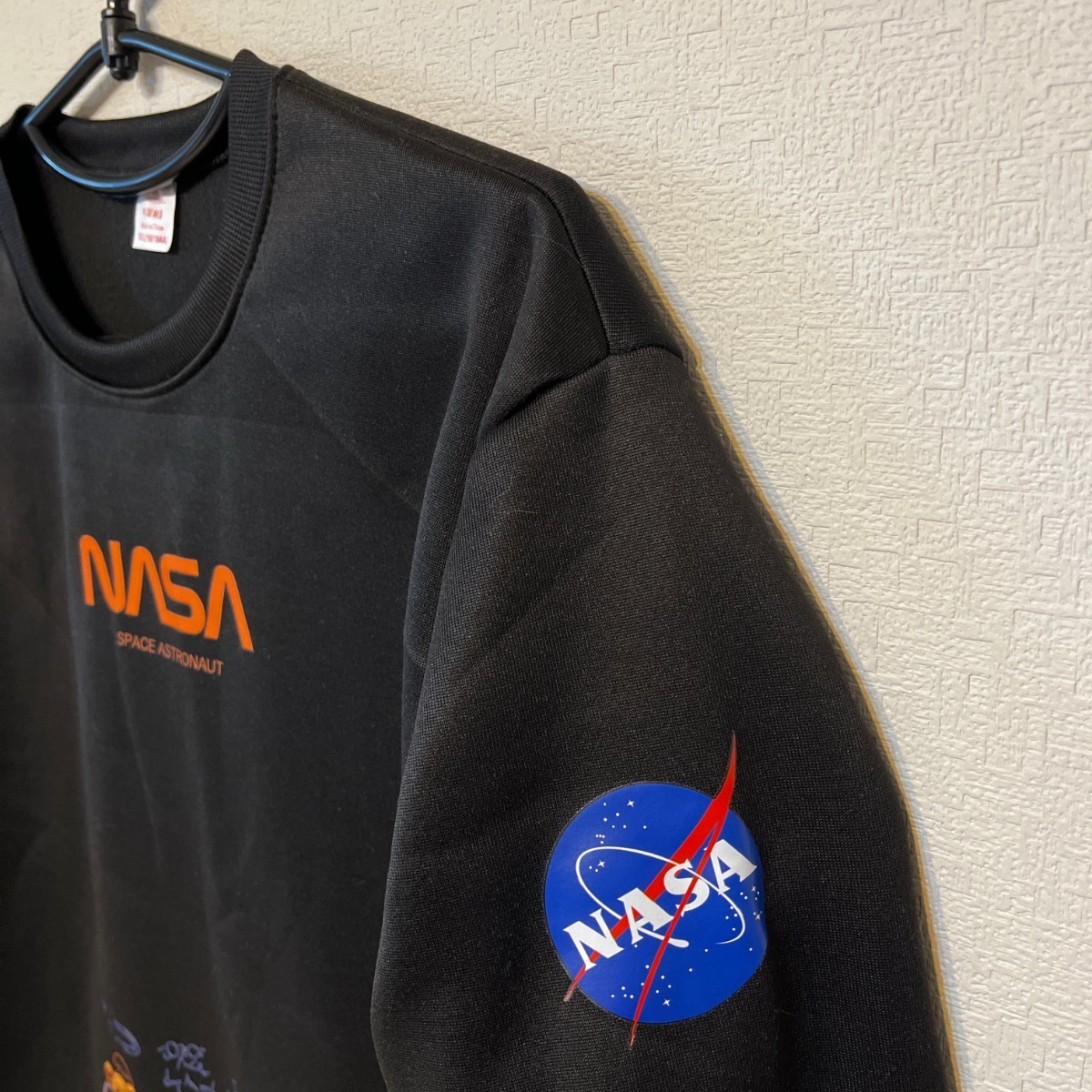 ベアー トレーナー ロングシャツ 長袖 日本未入荷 プレゼント パーカー 新品 NASA 宇宙飛行士 宇宙 裏起毛 厚手 メンズ ブラック 黒