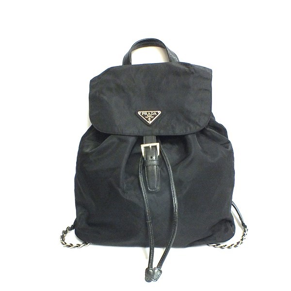 PRADA プラダ B4860 ナイロン チェーン バックパック リュック レディース ブラック【送料無料】中古品 used AB_画像1