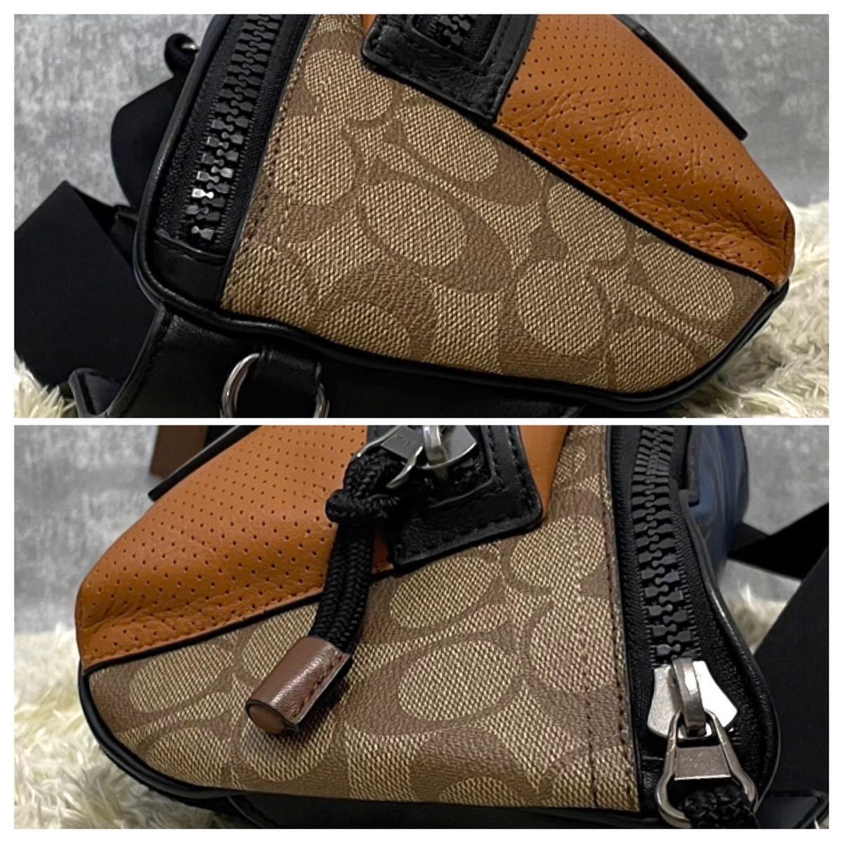 極美品 コーチ COACH ショルダーバッグ ボディバック ウエストバッグ レザー 本革 オレンジ マルチ メンズ カメラバッグ 型押し_画像5