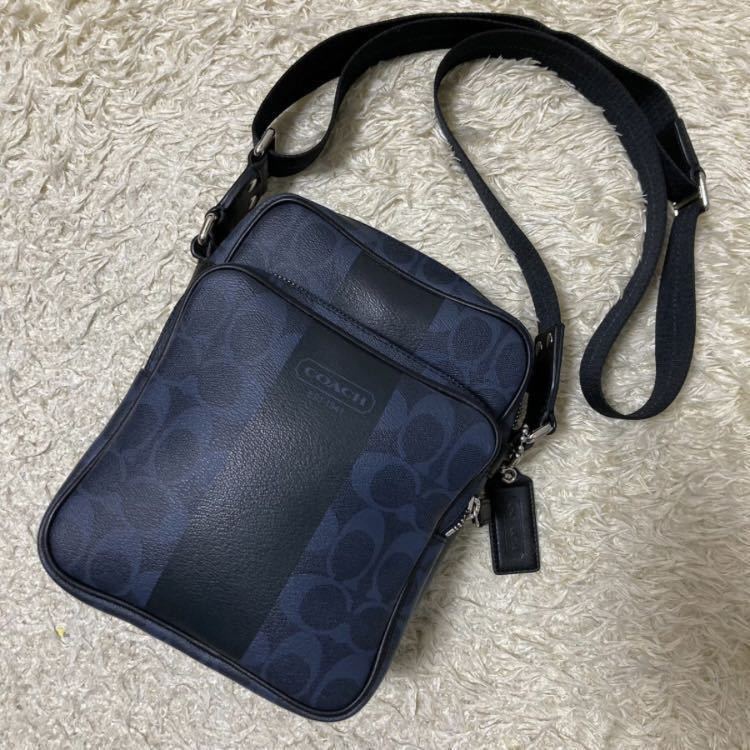 1円〜 極美品 コーチ coach メンズ ビジネス ショルダーバッグ メッセンジャー ボディ レザー 本革 PVC 斜め掛け ネイビー ブラック_画像1