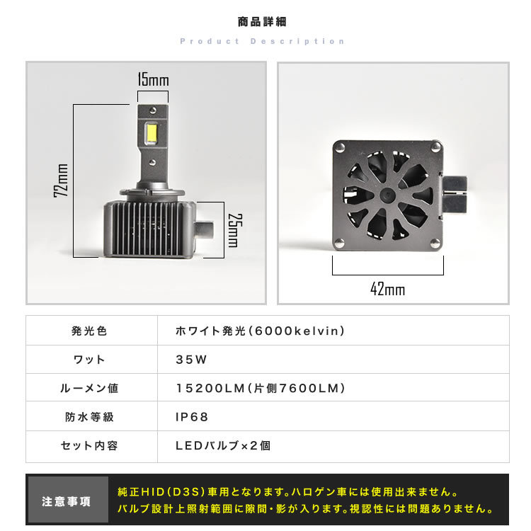 アウディ A4 B8 8KCD# D3S LEDヘッドライト 2個セット 15200LM 6000K ホワイト発光 AUDI_画像4