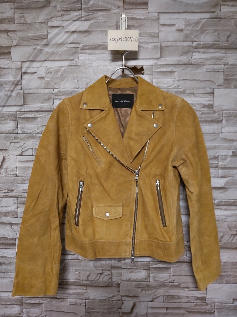 women's F879 UNITED ARROWS green label relaxing グリーンレーベルリラクシング 山羊革 やぎ革 ダブルライダース レザージャケット 38 _画像2