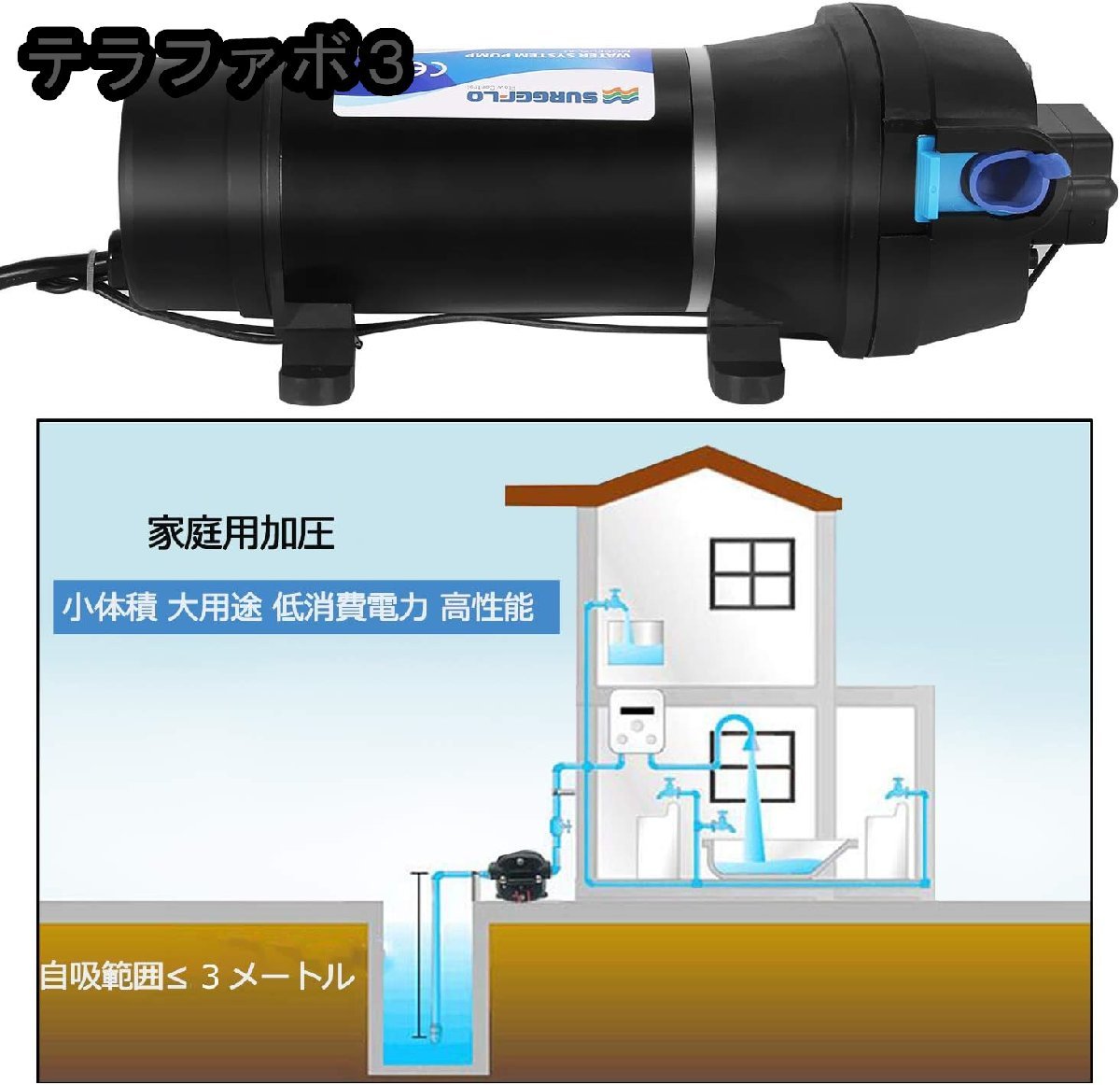 給水 排水ポンプ ダイヤフラムポンプ 自吸式ウォーターポンプポンプ RV水道水ポンプ 自動スイッチ 大流量 17L/min (220V)_画像3