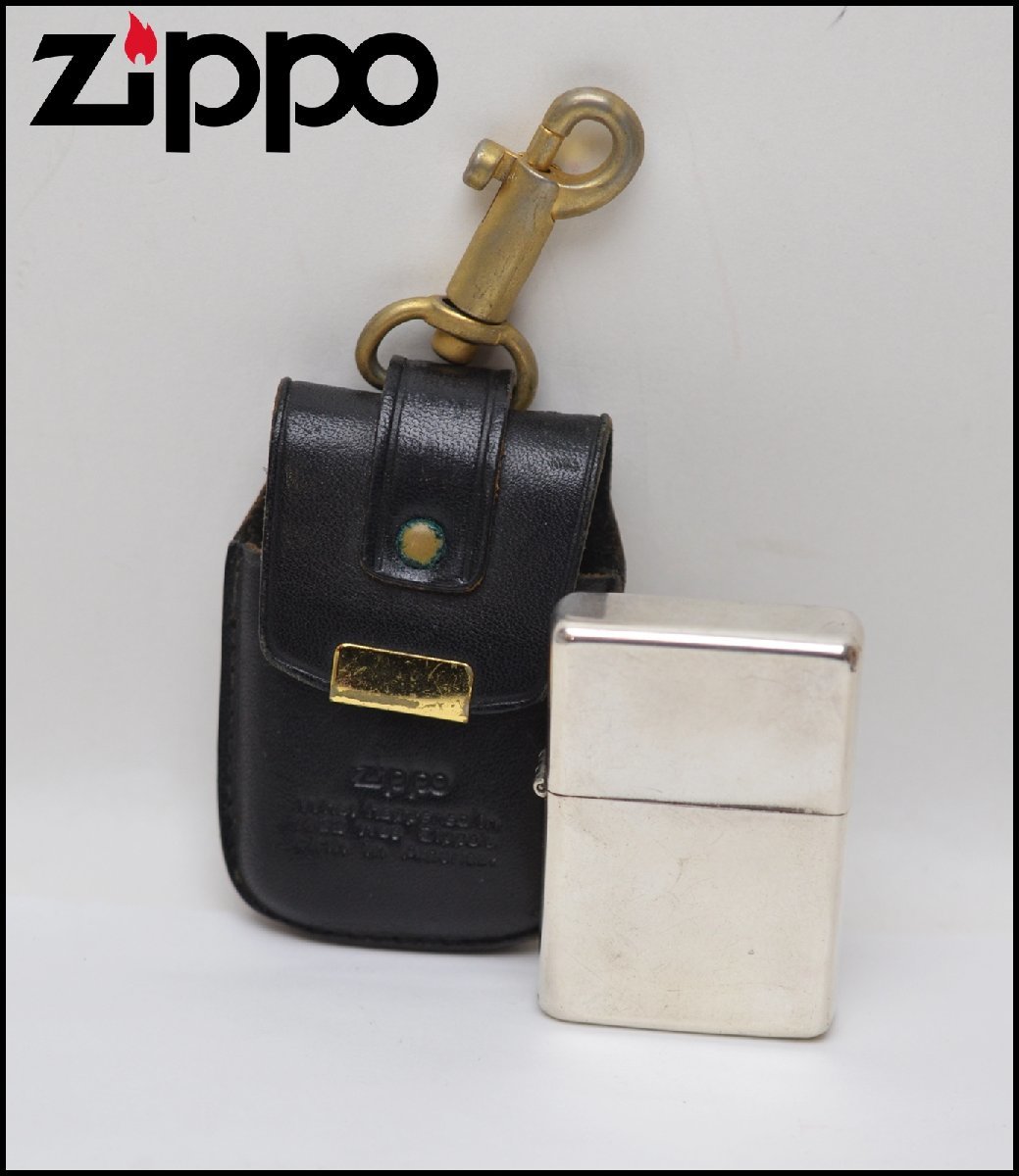 良品 ZIPPO STERLING 2003 オイルライター 着火確認済 レザーケース付 ジッポ スターリング シルバー U.S.A.製_画像1