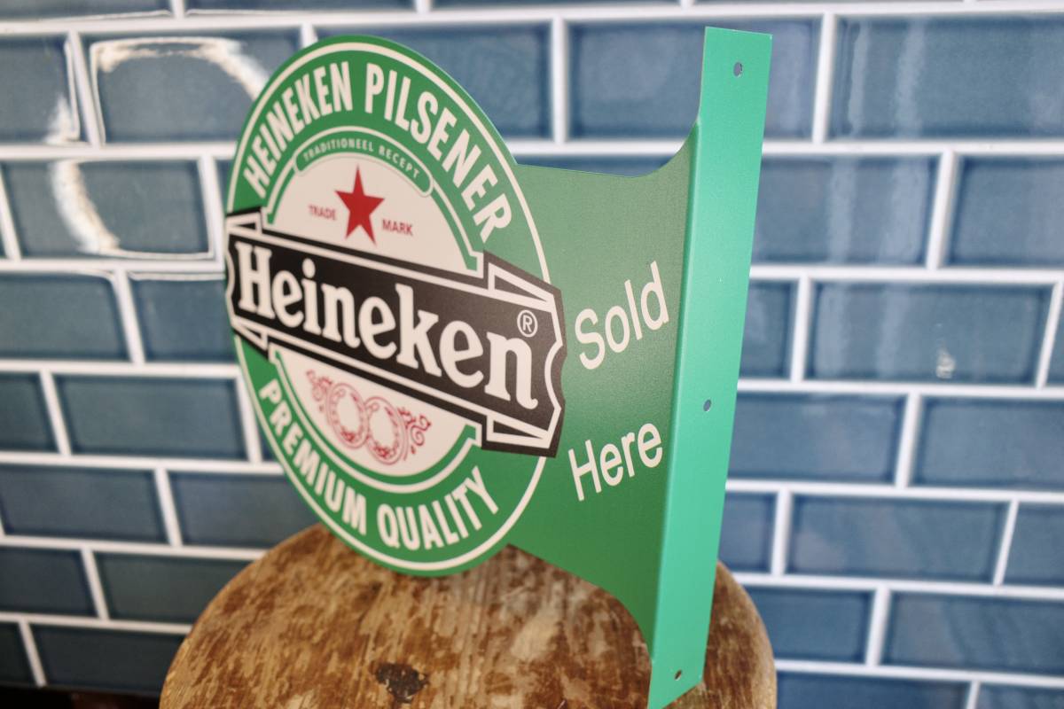 新品　Heineken　ハイネケン　フランジサイン メタルサイン 看板 コーナー 世田谷ベース インテリア　ビール　カフェ　バー_画像4