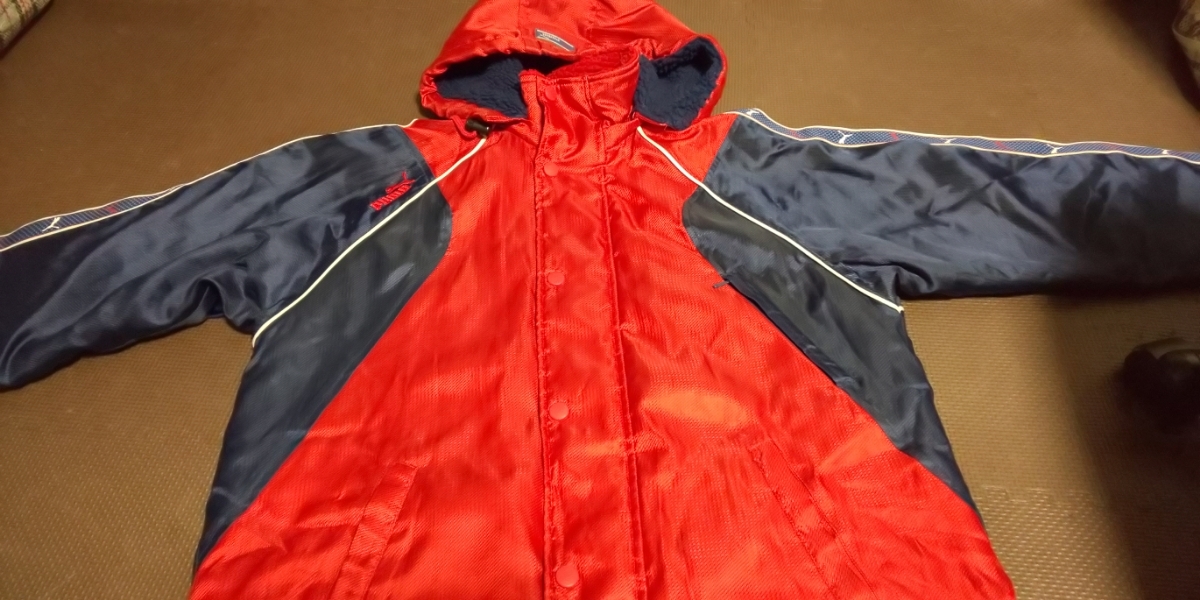  beautiful goods PUMA reverse side boa, red, dark blue, line with logo bench coat size 140~150