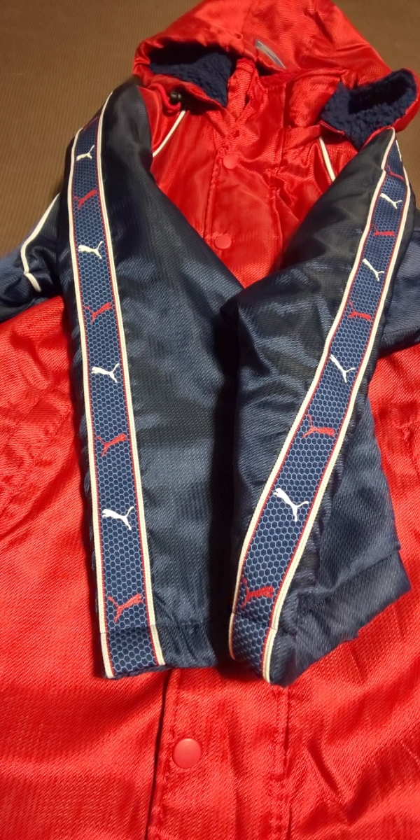  beautiful goods PUMA reverse side boa, red, dark blue, line with logo bench coat size 140~150