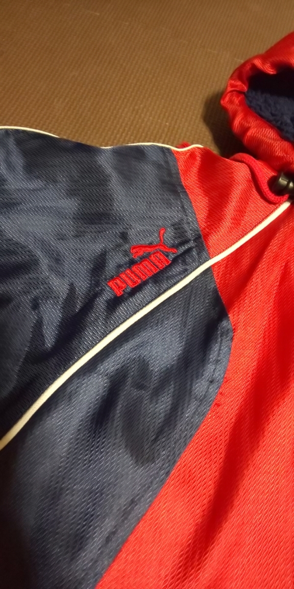  beautiful goods PUMA reverse side boa, red, dark blue, line with logo bench coat size 140~150