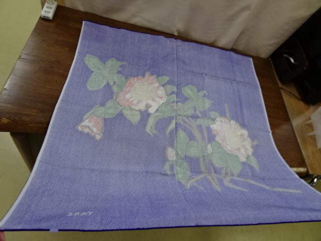 [ Shiseido 100 anniversary commemoration crepe-de-chine furoshiki ] silk 100% purple . flower [A6-2②]20231123