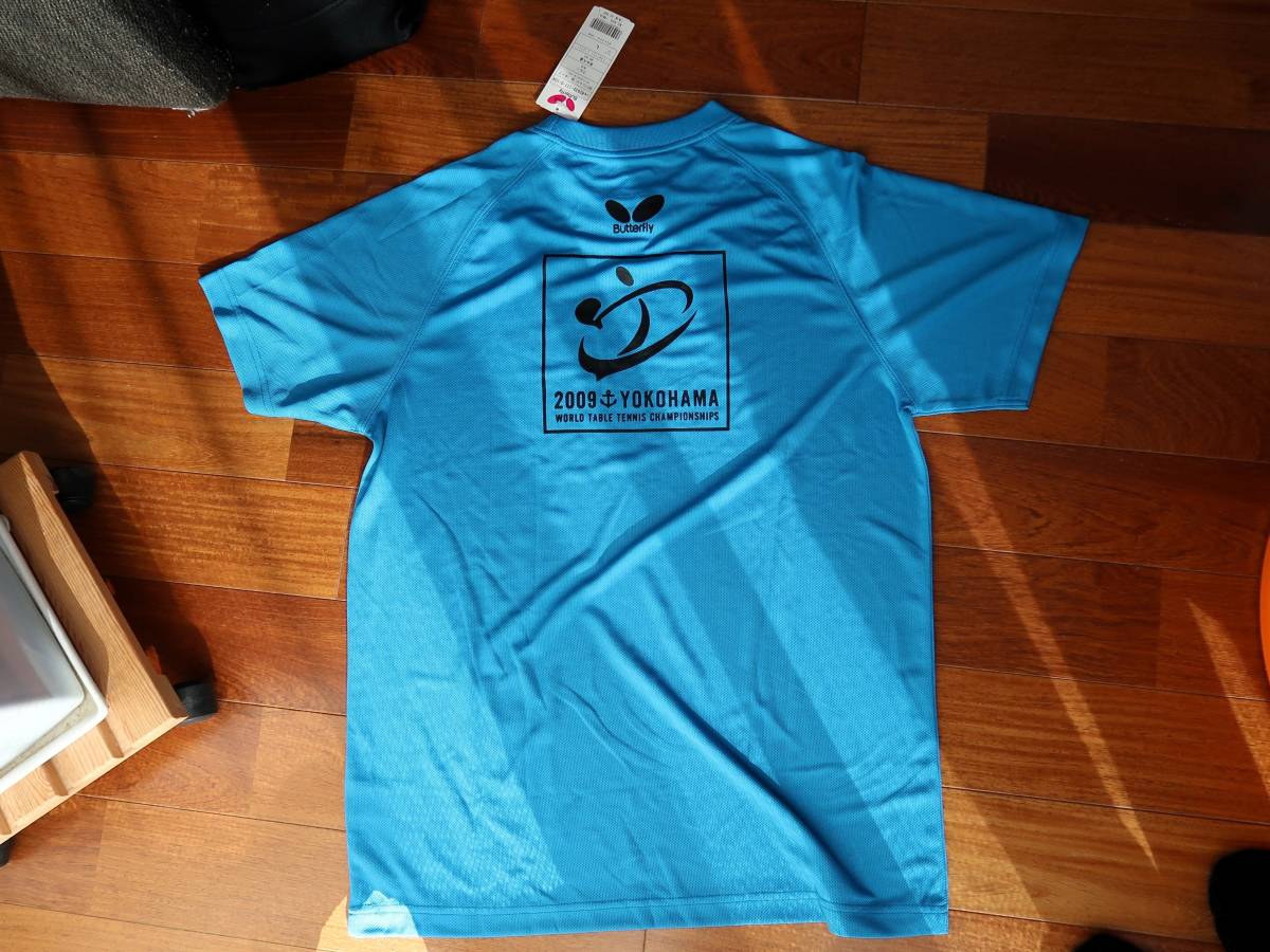 バタフライ (Butterfly)　卓球 世界選手権 2009 横浜大会 記念Tシャツ 青（水色） Lサイズ 未使用品 送料無料_画像1