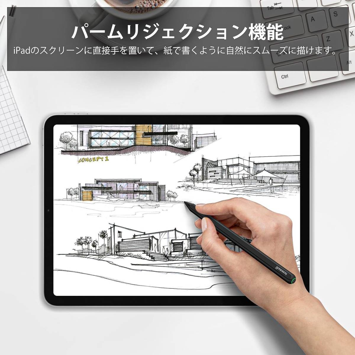 送料無料★GOOJODOQ 新型 GD13+ スタイラスペン ワイヤレス充電式+Type-C充電式 iPad用 mini6吸着充電対応外 別途チャージ可能 ブラック _画像5