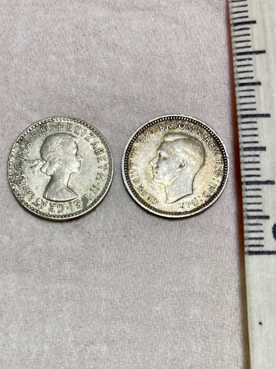 アンティークコイン コイン 銀貨 [送料無料] 1943年　1955年 オーストラリア スリーペンス シルバー コイン_画像1