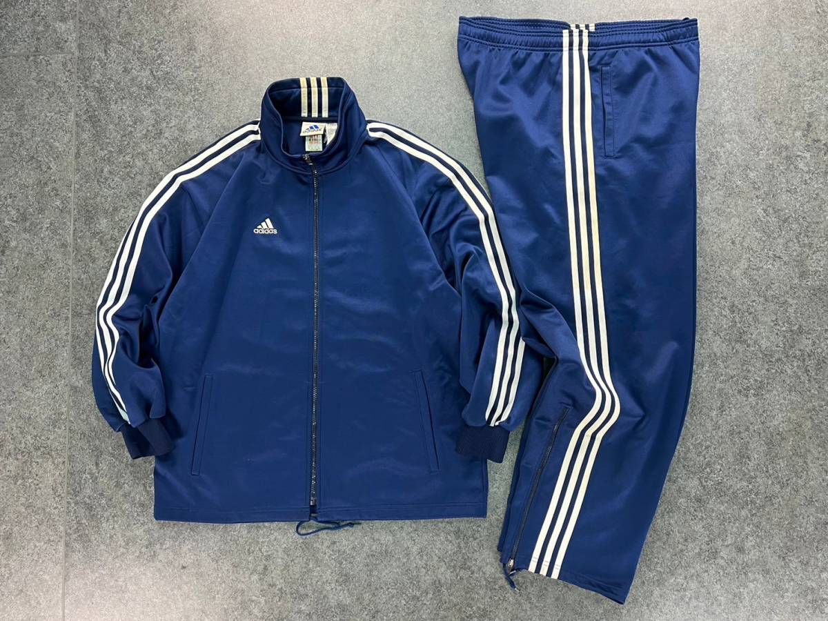 Wl053 正規品 00s ADIDAS アディダス トラックスーツ ジャージ セットアップ 上下 パフォーマンスロゴ 刺繍 紺 メンズ L ゆったり_画像1