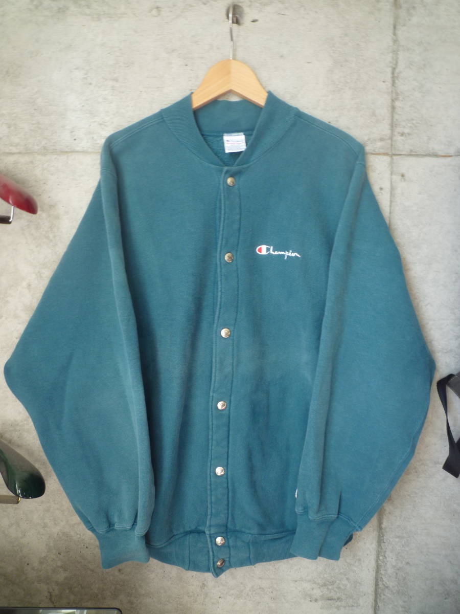 【レアデザイン】90s USA製 champion チャンピオン リバースウィーブスナップカーディガン REVERSE WEAVE ブルー スウェットシャツ 70s 80s_画像1