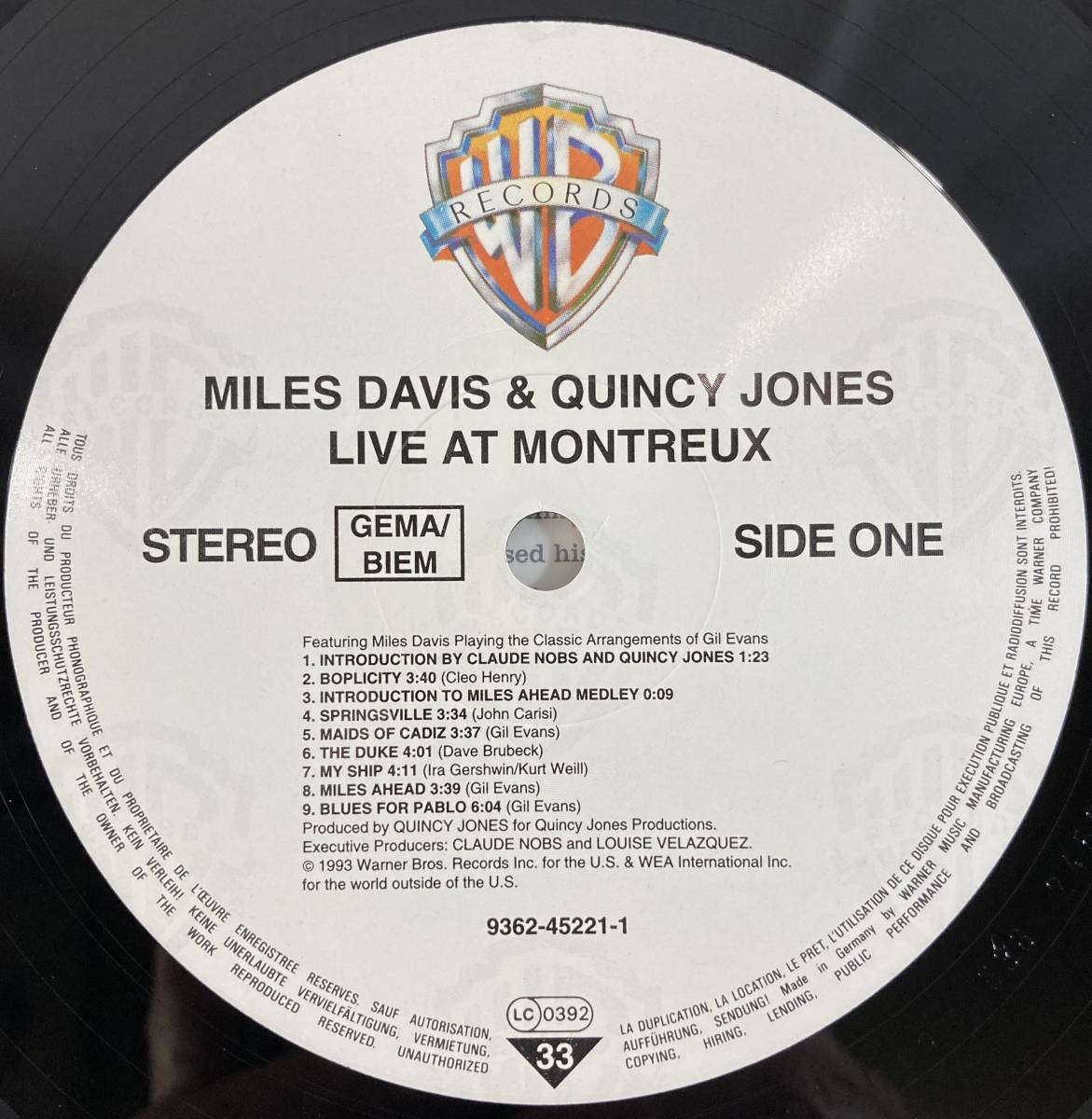 マイルス・デイヴィス (Miles Davis),クインシー・ジョーンズ (Quincy Jones) / Live At Montreux 独盤LP WEA 9362-45221-1_画像4