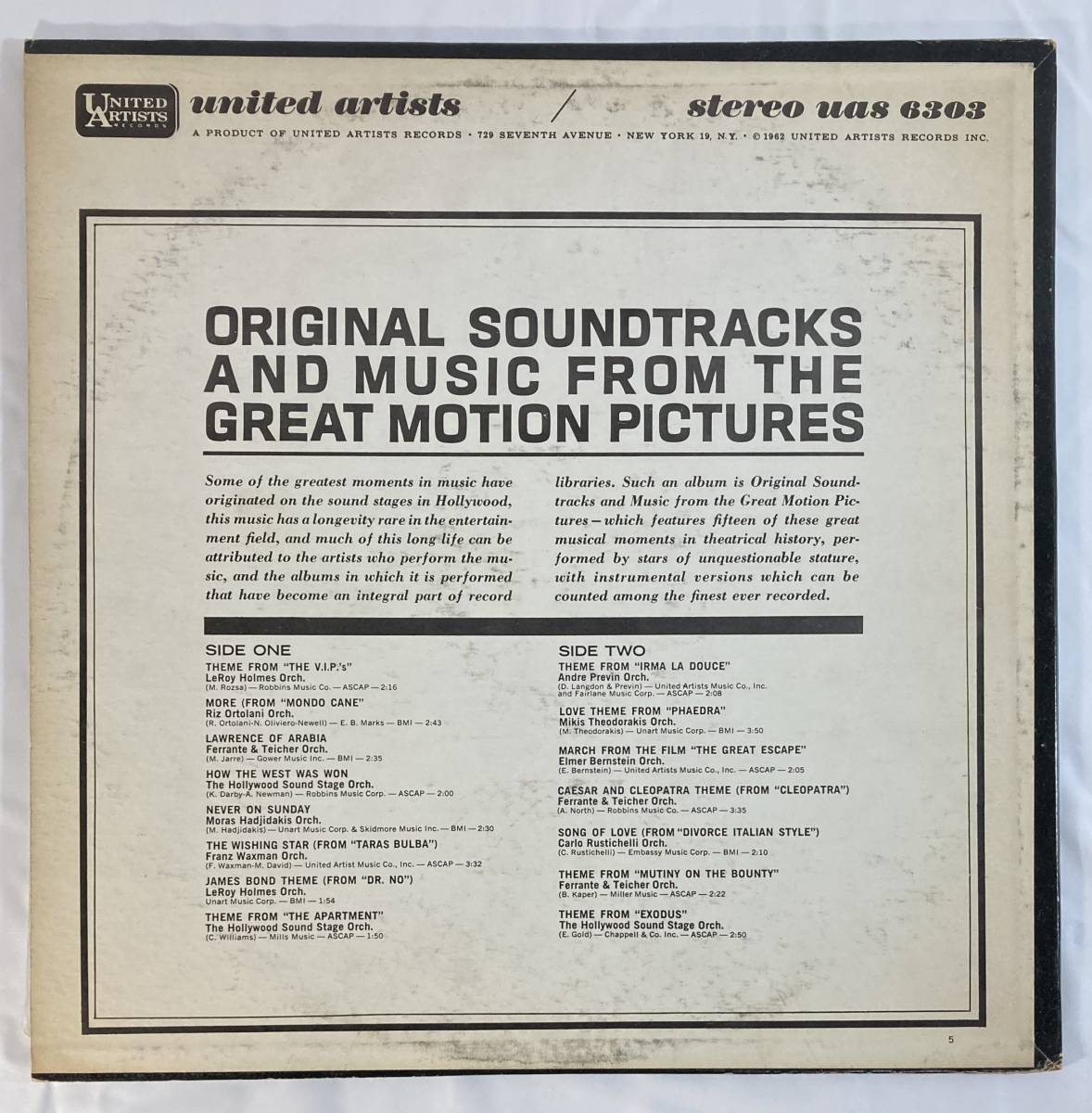 Original Soundtracks and Music from The Great Motion Pictures 貴重音源多数収録！侮れません！！ 米盤LP UA UAS 6303 STEREO_画像2