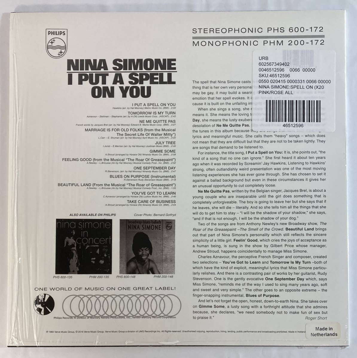 ニーナ・シモン (Nina Simone) / I Put A Spell On You 蘭盤LP PHS 600-172 STEREO 限定重量盤 ピンクワックス_画像2