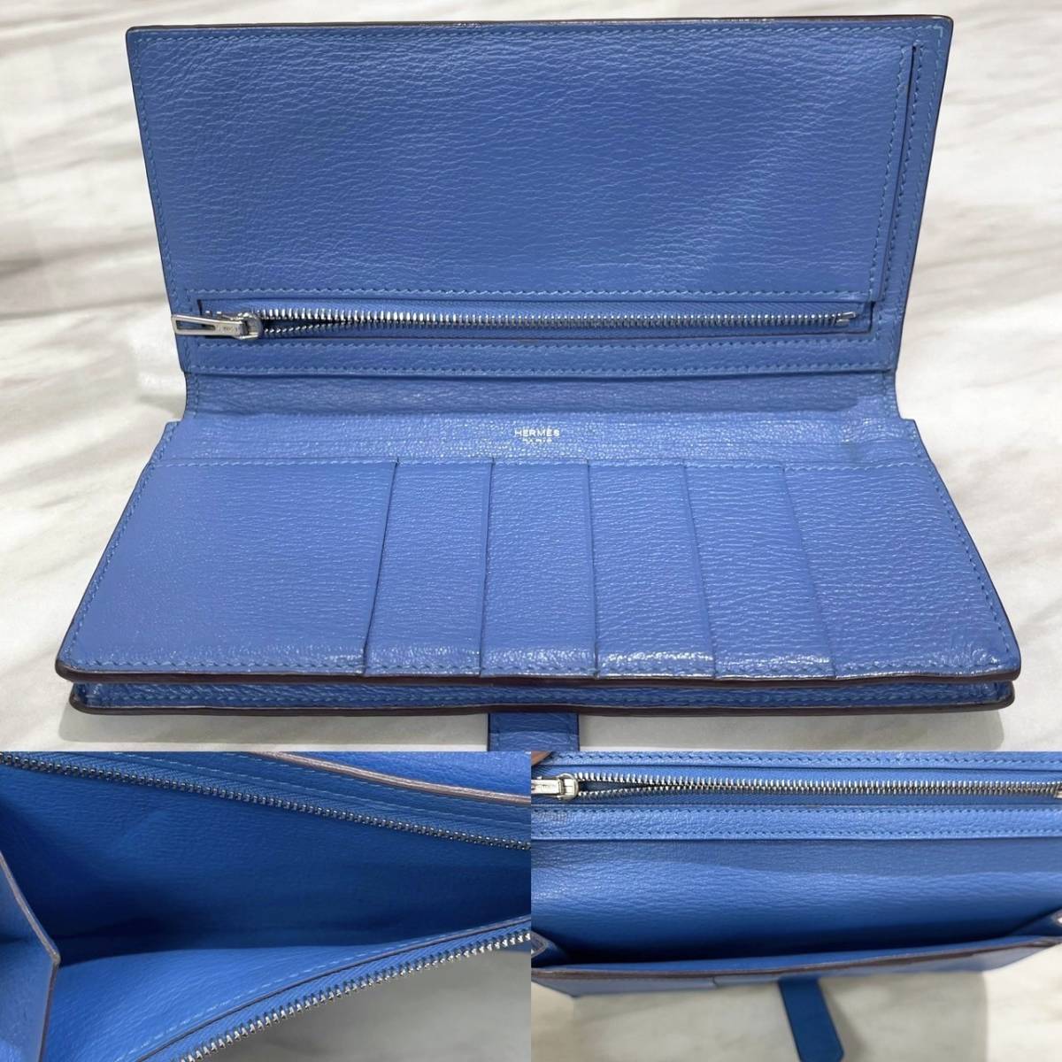 美品 エルメス 長財布 ベアンスフレ オーストリッチ 青 P刻印 美品 エルメス 長財布 ベアンスフレ オーストリッチ 青 P刻印