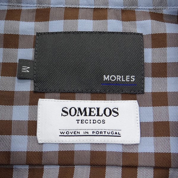 新品 BEAMS監修 モアレス SOMELOS チェック ボタンダウン シャツ S 水色 茶 【I53169】 MORLES ビームス コットン SLIM FIT ワイン_画像10