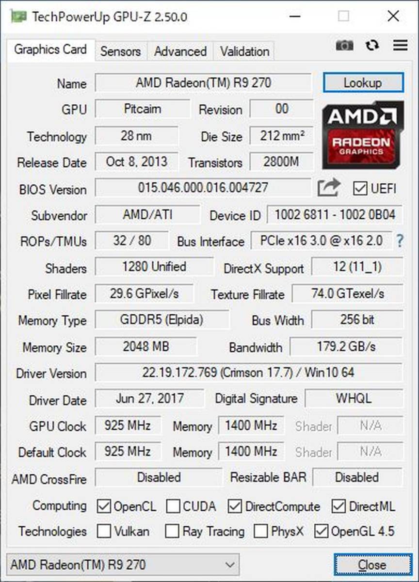 AMD RADEON R9 270 2GB GDDR5 256bit Dual-DVI/HDMI/DP_画像7