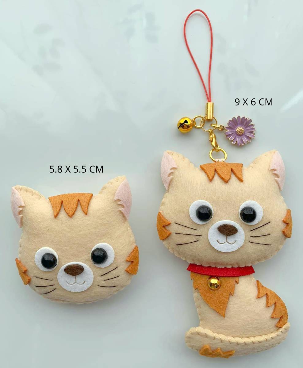 ★ 完成品 ★ 猫 ★ ストラップ ★ ブローチ ★ セット ( フエルト ハンドメイド ) ★_画像2