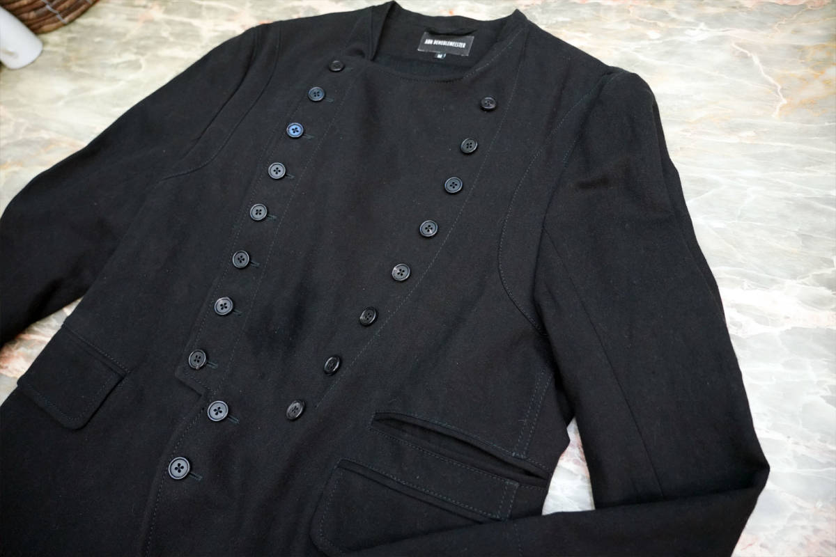  прекрасный товар * Ann Demeulemeester ANN DEMEULEMEESTER кнопка полосный удар дизайн tailored jacket (M) черный * симпатичный режим 