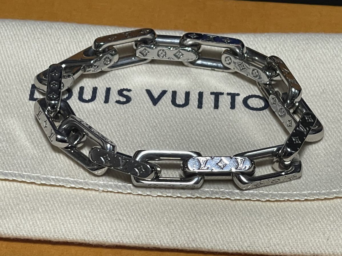 希少♪LOUIS VUITTON ルイ ヴィトン ブレスレット コリエ チェーン モノグラム シルバー M64223 箱、保存袋、未使用メッセージカード付き_画像4