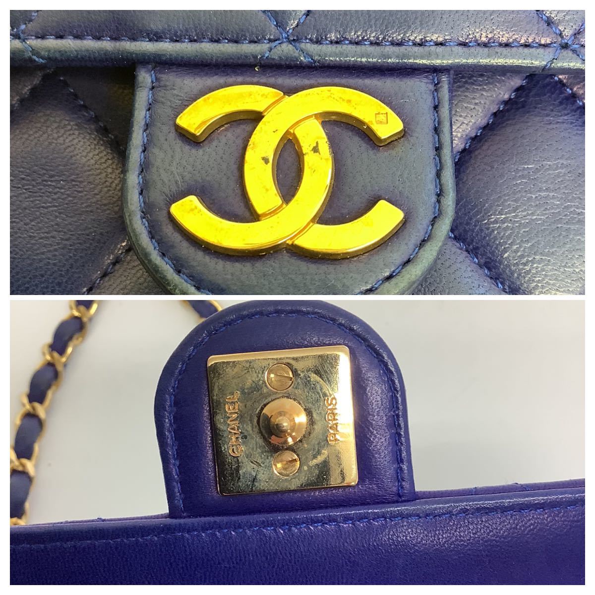 ◯営HM149-60さA12m 【埼玉発】CHANEL チェーンショルダーバッグ シャネルマトラッセ ブルー 斜めがけ ココマーク _画像5