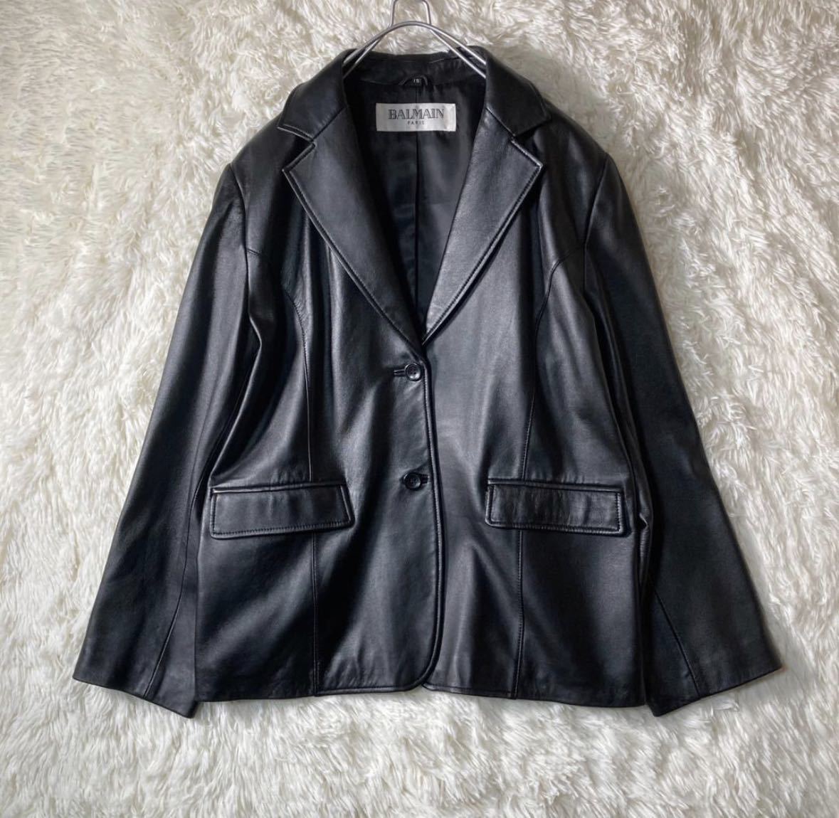 [ apparel ]* ultimate beautiful goods * BALMAIN Balmain leather sheep leather original leather tailored jacket 15 number 2XL large size lady's popular stylish 