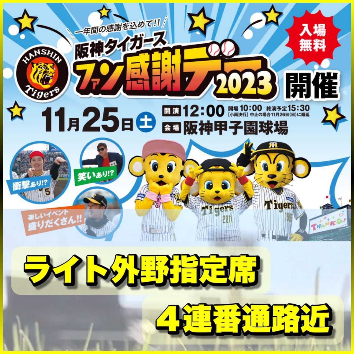 特価格安 阪神タイガース ファン感謝デー 2023 ペアチケット甲子園 1塁