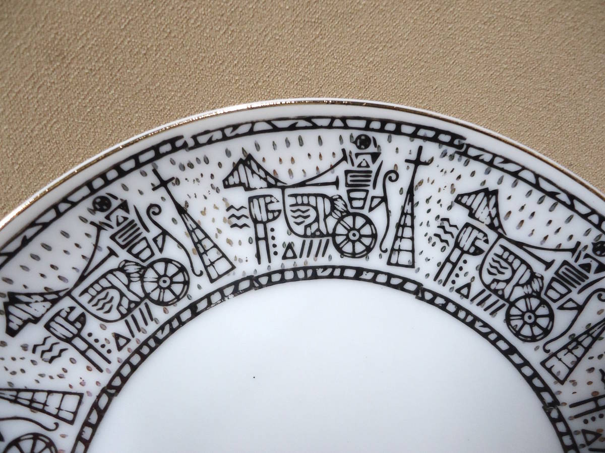 未使用 セーエー陶器 中 皿 5枚 約155×20mm 金彩 馬車 北欧 壁画 レトロ 陶磁器 Seyei China 瀬栄 デザート プレート 食器の画像6