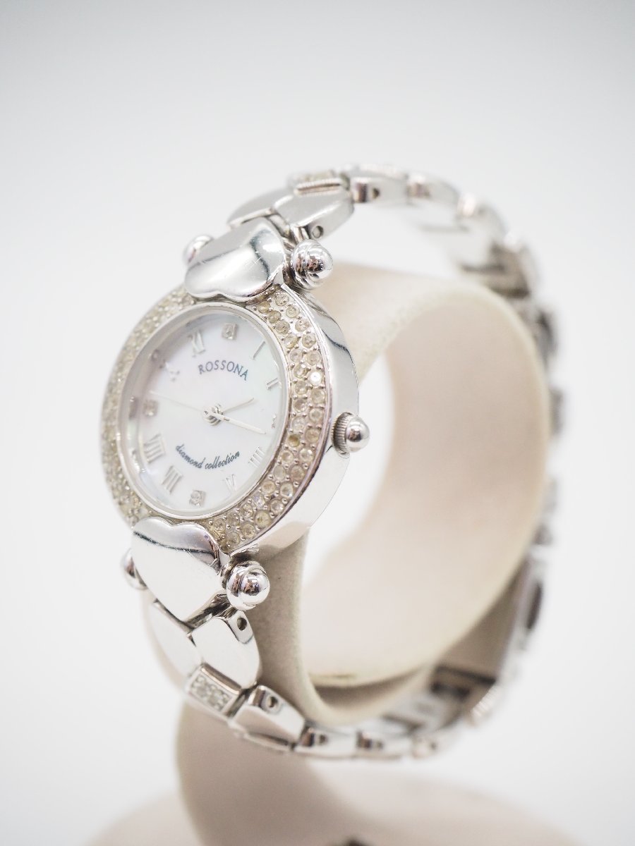 ROSSONA ロッソナ ダイヤモンドコレクション あまりコマ付き 箱付き レディース腕時計 ホワイトシェル文字盤 QZ キングラム[fnk]_画像2