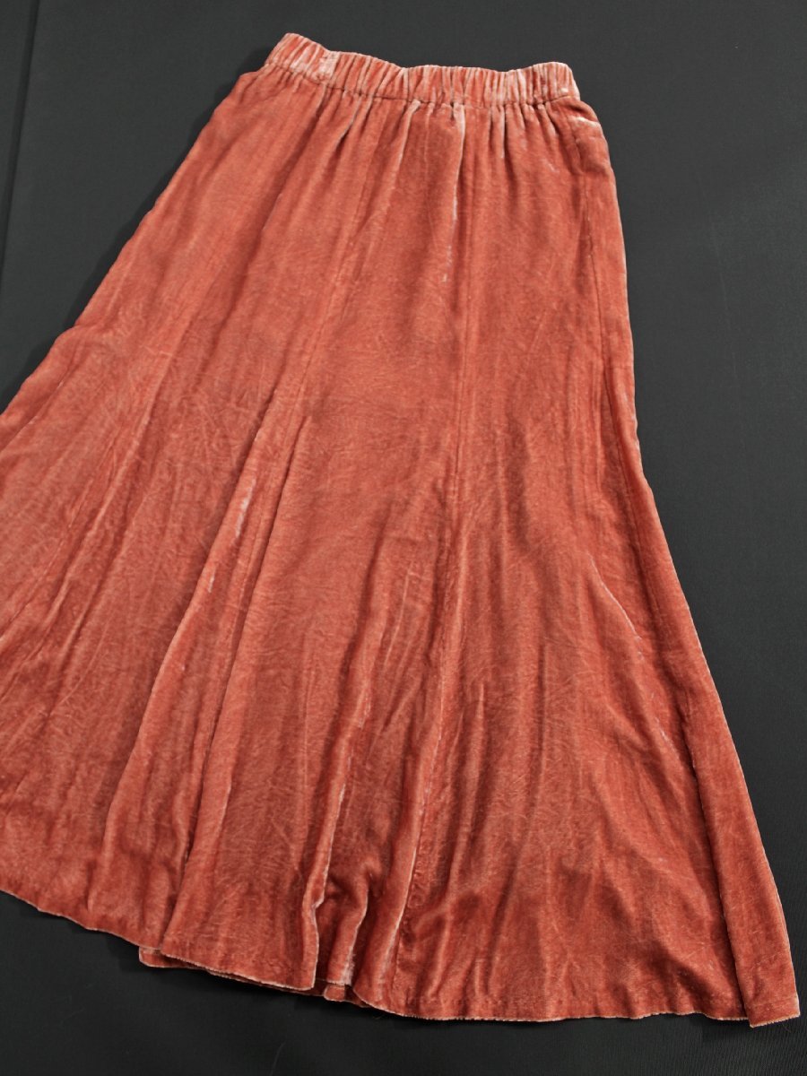 美品/小さいサイズ シビラ シルクレーヨンベルベットロングスカート定3.6万オレンジSS ak280_画像1